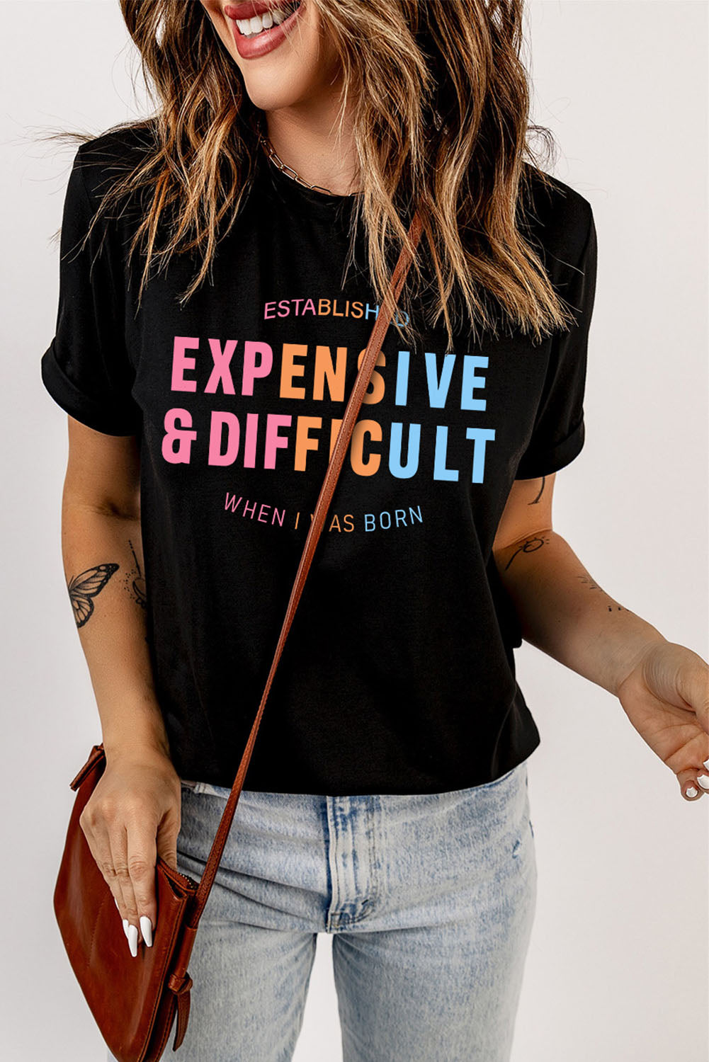 “Expensive & Difficult” Graphic Cuffed Sleeve Tee