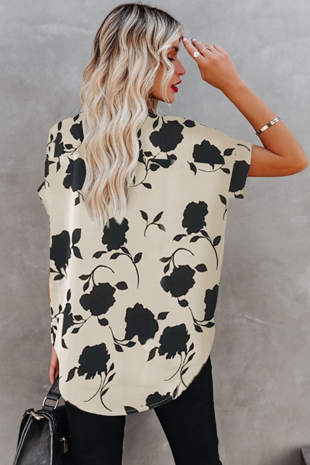 Floral Notched Neck Short Sleeve Blouse