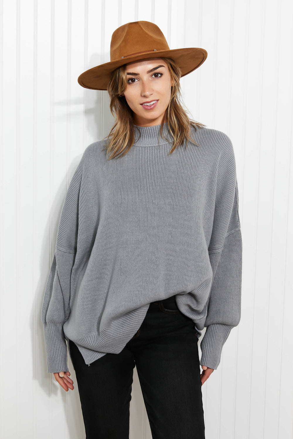 “Comfort Awaits” Slouchy Side Slit Sweater