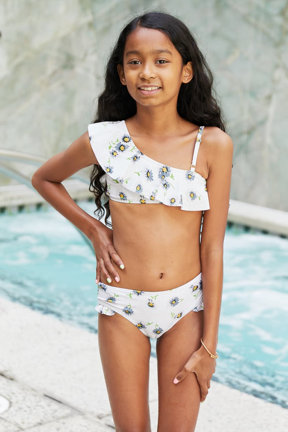 Swim Float On Mommy & Me Ruffle Faux Wrap One-Piece in Daisy Cream