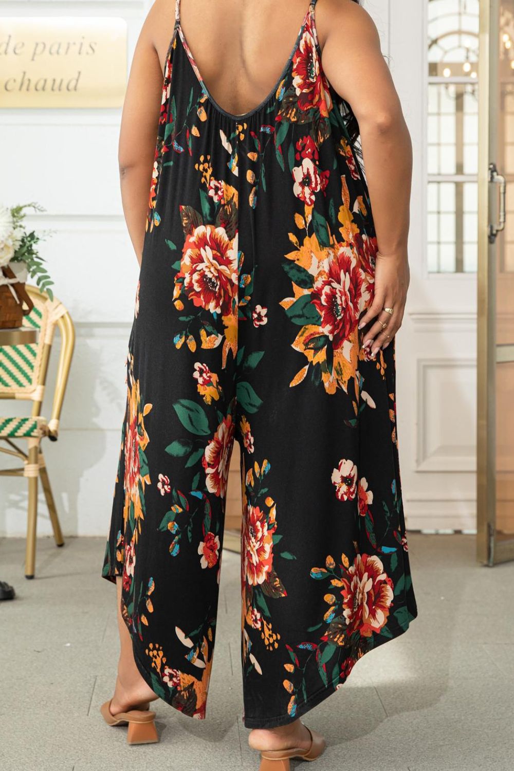 "Phoebe" Printed Spaghetti Strap Wide Leg Jumpsuit