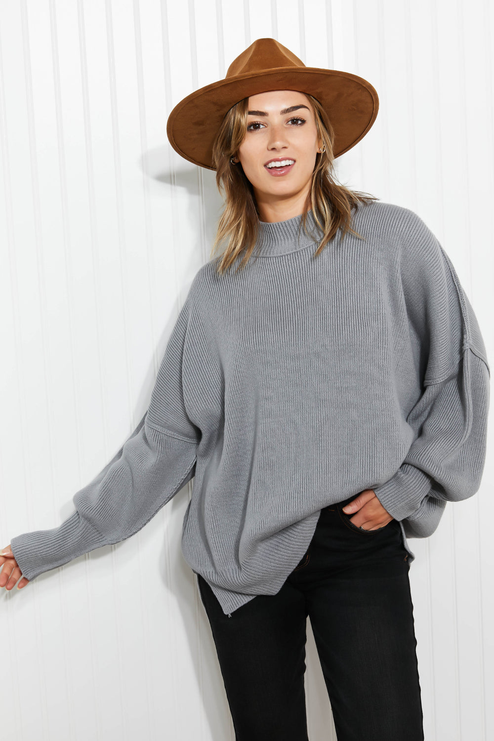 “Comfort Awaits” Slouchy Side Slit Sweater