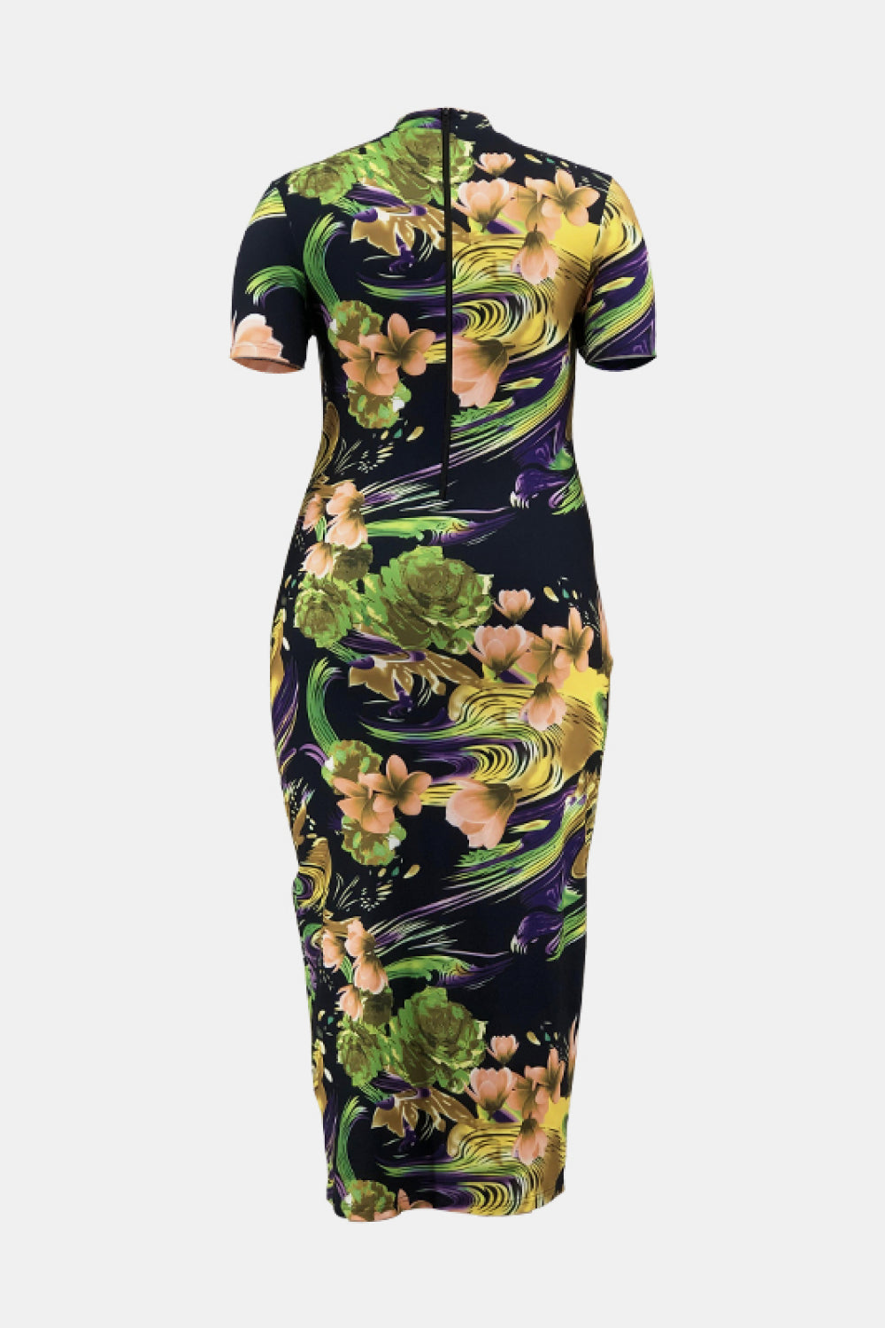 Floral Mock Neck Short Sleeve Maxi Dress