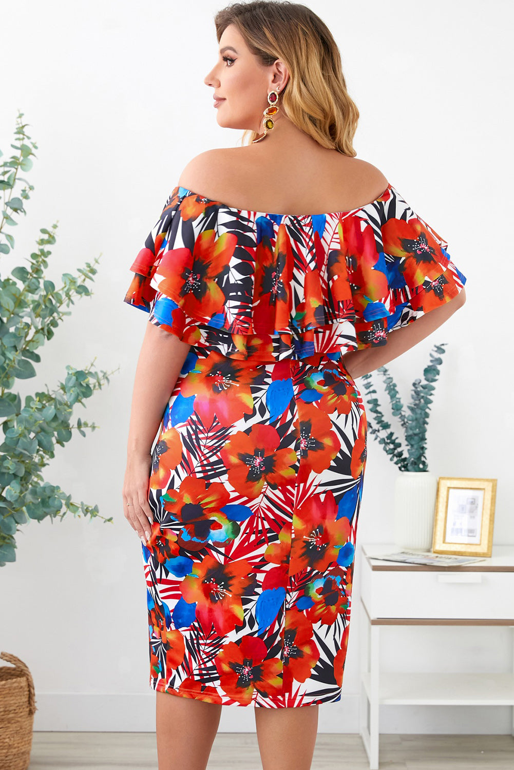 Plus Size Floral Off-Shoulder Layered Dress