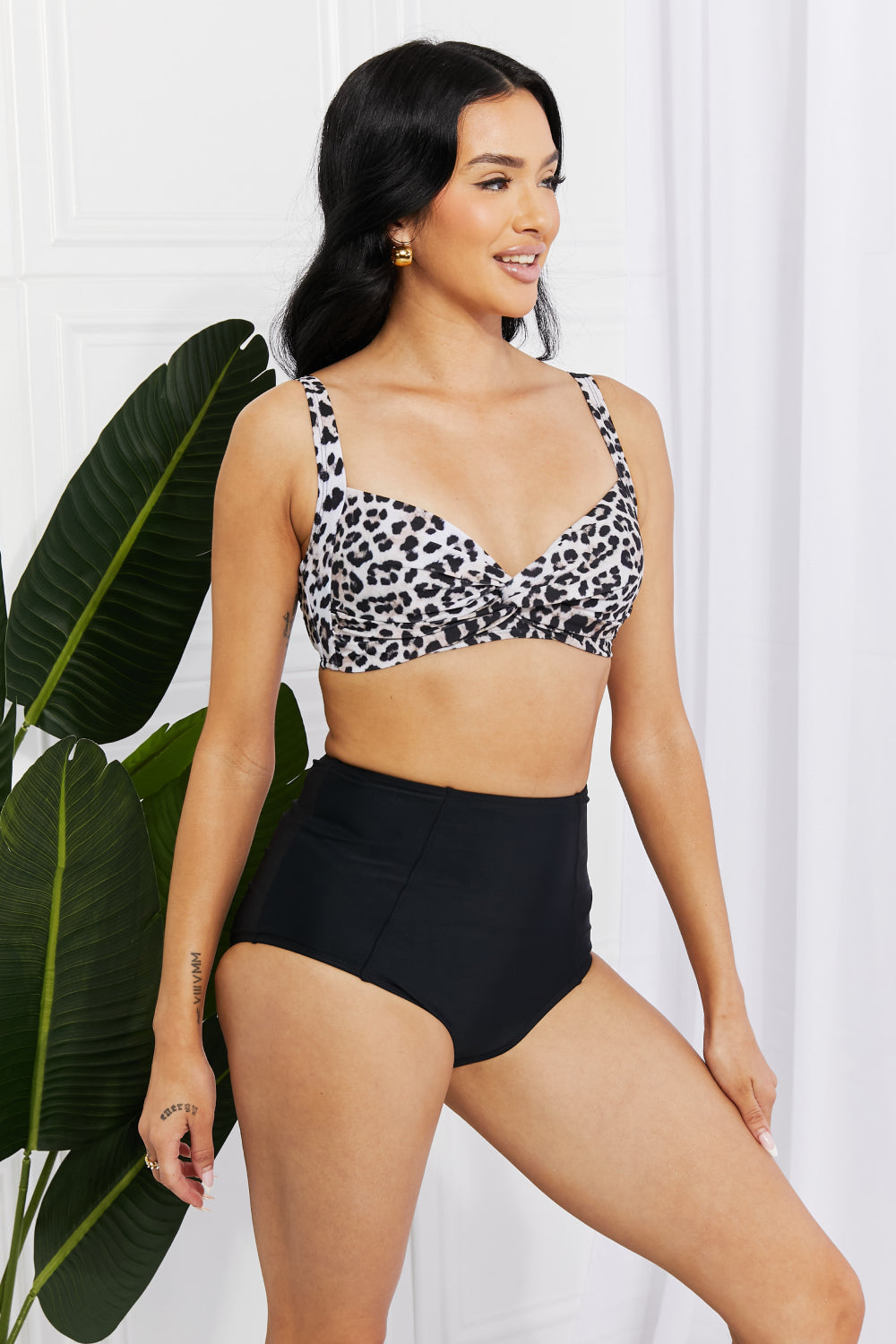 “Island Parties” Twist High-Rise Bikini in Leopard