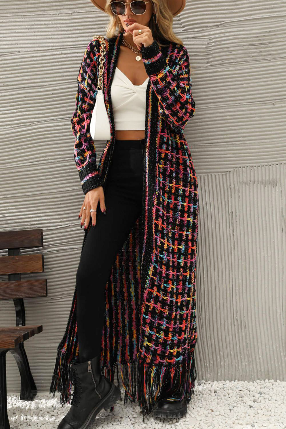 “Color Me Bad” Open Front Fringe Hem Cardigan