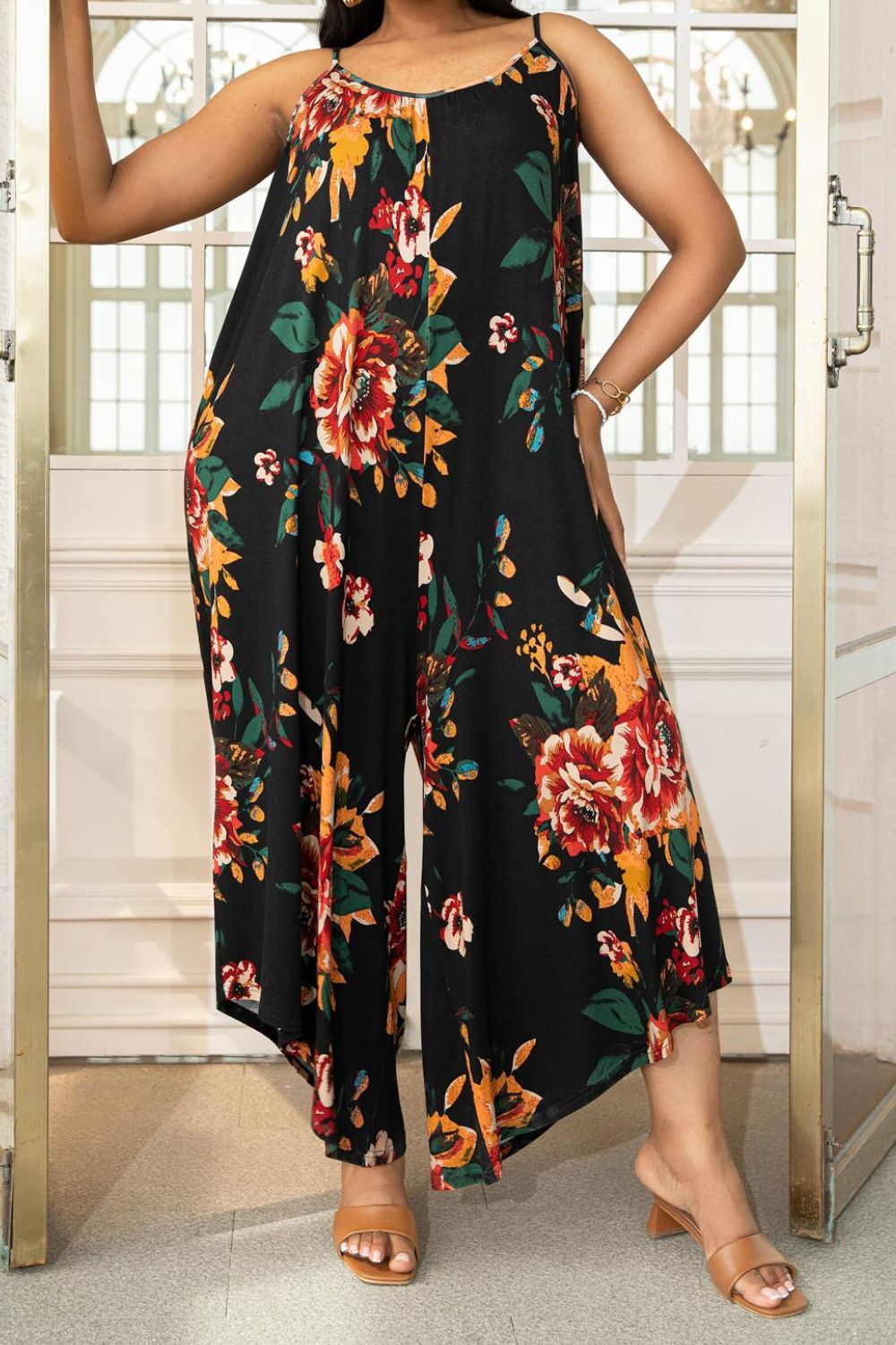 "Phoebe" Printed Spaghetti Strap Wide Leg Jumpsuit