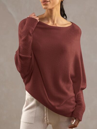 Full Size Boat Neck Batwing Sleeve Knit Top