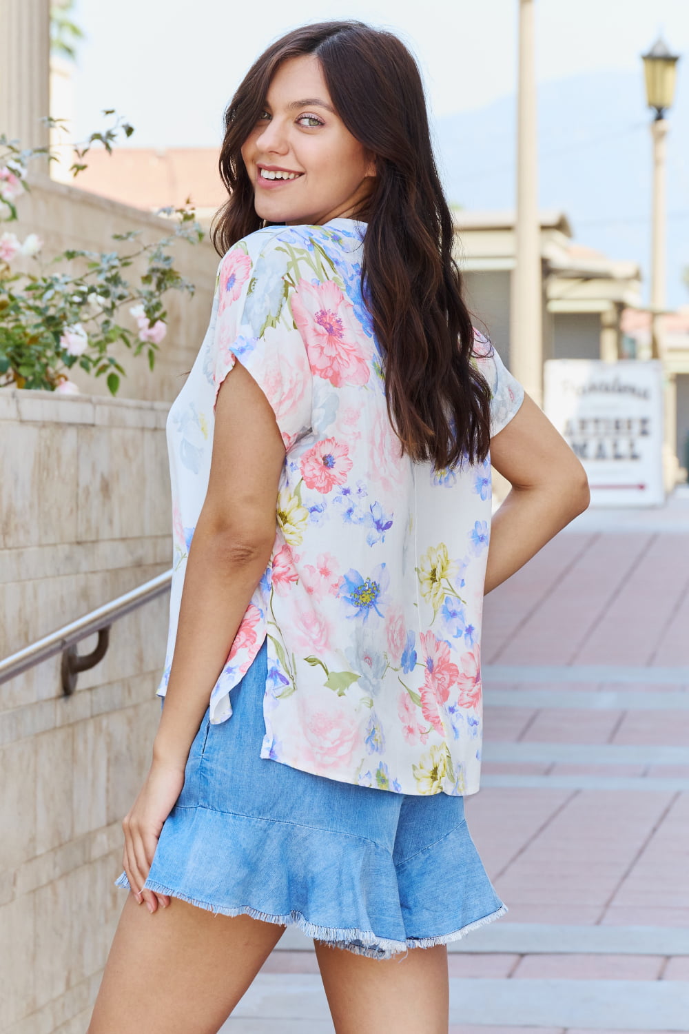 One And Only Full Size Short Sleve Floral Print Top