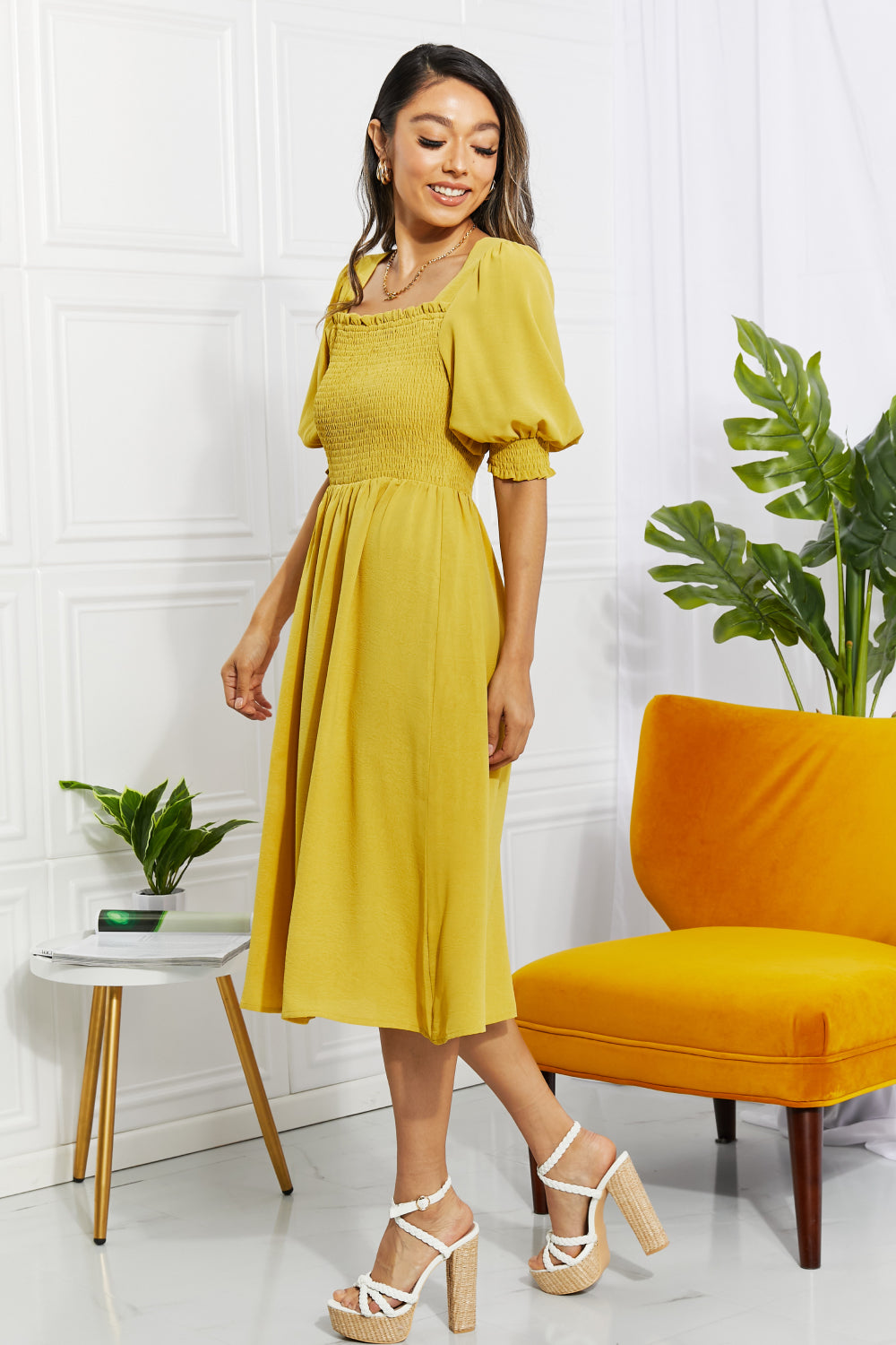 “Forever Love” Square Neck Midi Dress