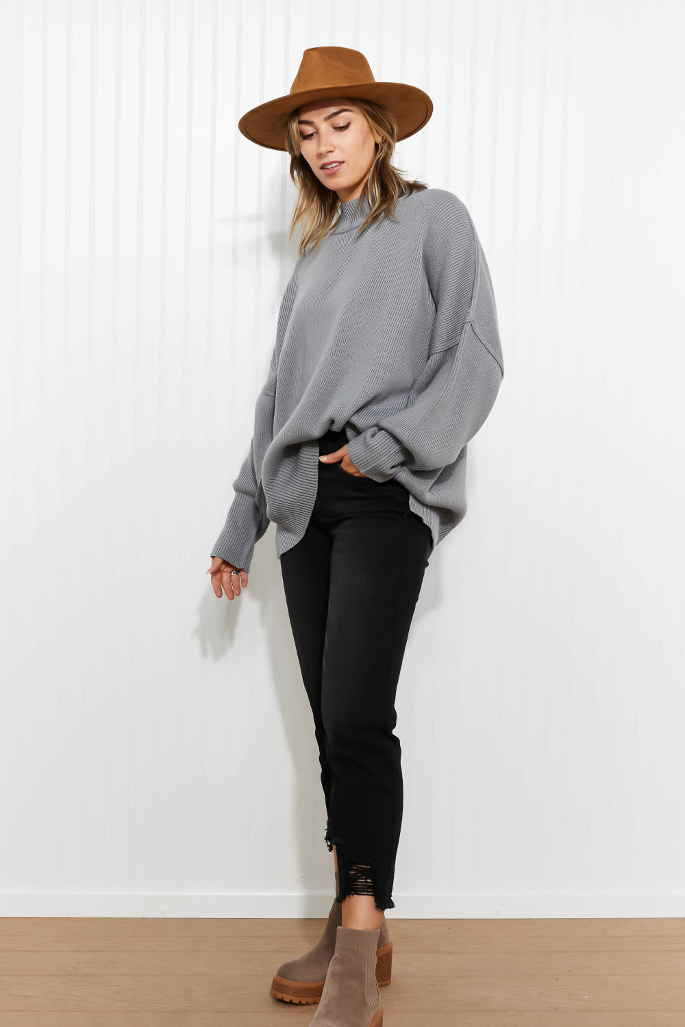 “Comfort Awaits” Slouchy Side Slit Sweater