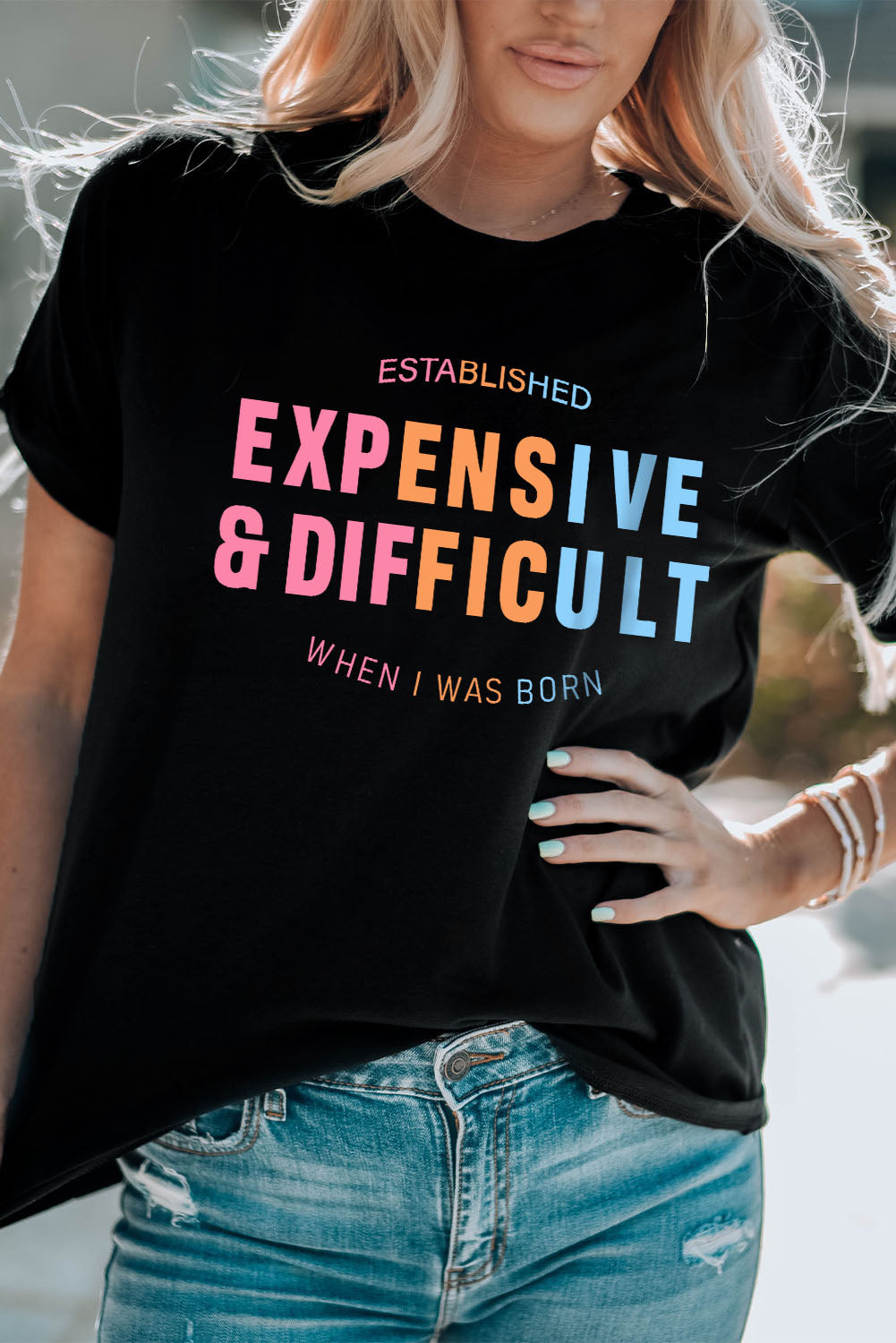 “Expensive & Difficult” Graphic Cuffed Sleeve Tee