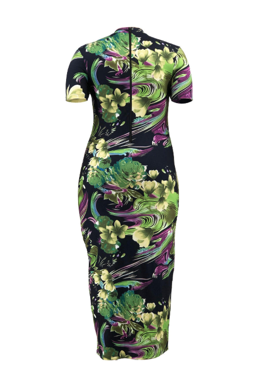 Floral Mock Neck Short Sleeve Maxi Dress