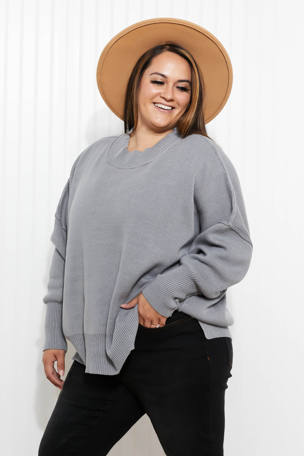 “Comfort Awaits” Slouchy Side Slit Sweater