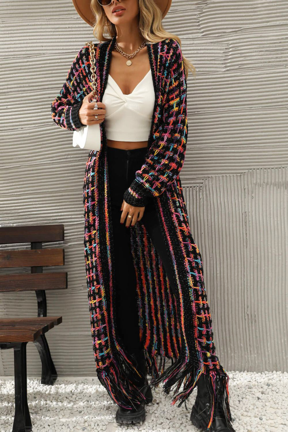 “Color Me Bad” Open Front Fringe Hem Cardigan