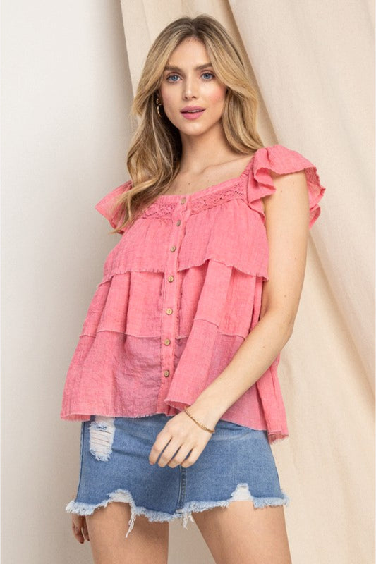 “Harley”  Buttoned Ruffled Top