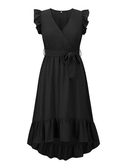 Tied Surplice Ruffle Hem Dress