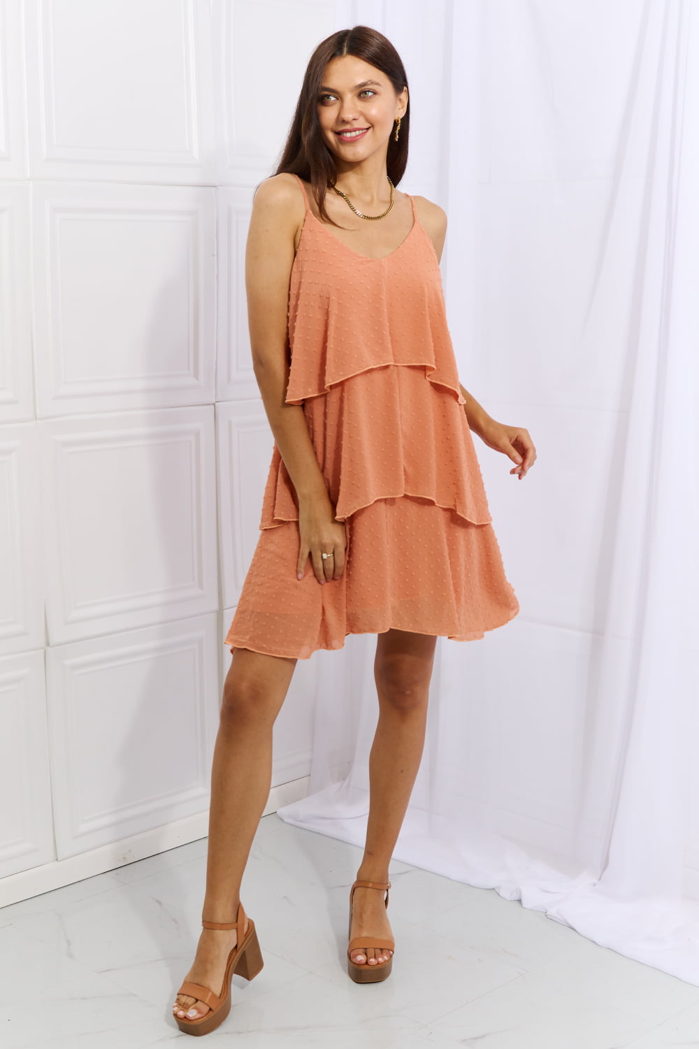 By The River Cascade Ruffle Style Cami Dress in Sherbet