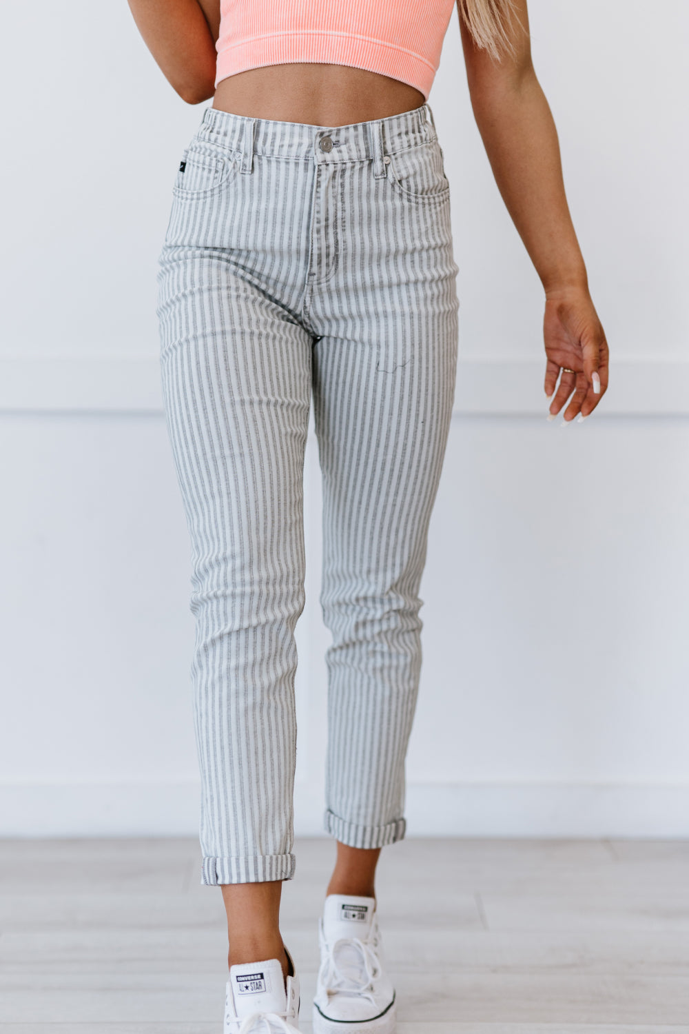 Kancan Valentina Pinstripe Mom Jeans