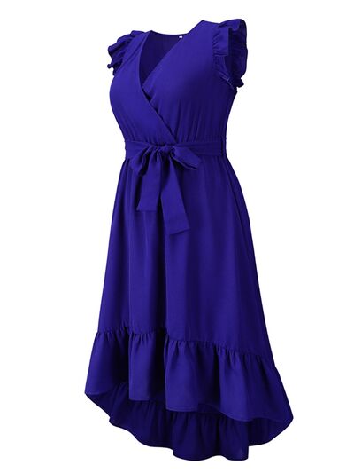 Tied Surplice Ruffle Hem Dress