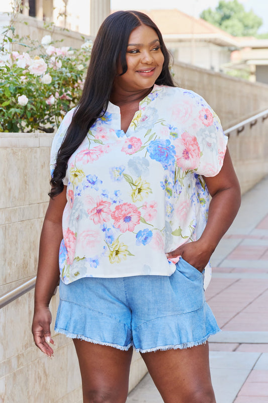 One And Only Full Size Short Sleve Floral Print Top