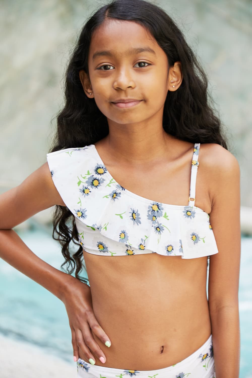 Swim Float On Mommy & Me Ruffle Faux Wrap One-Piece in Daisy Cream