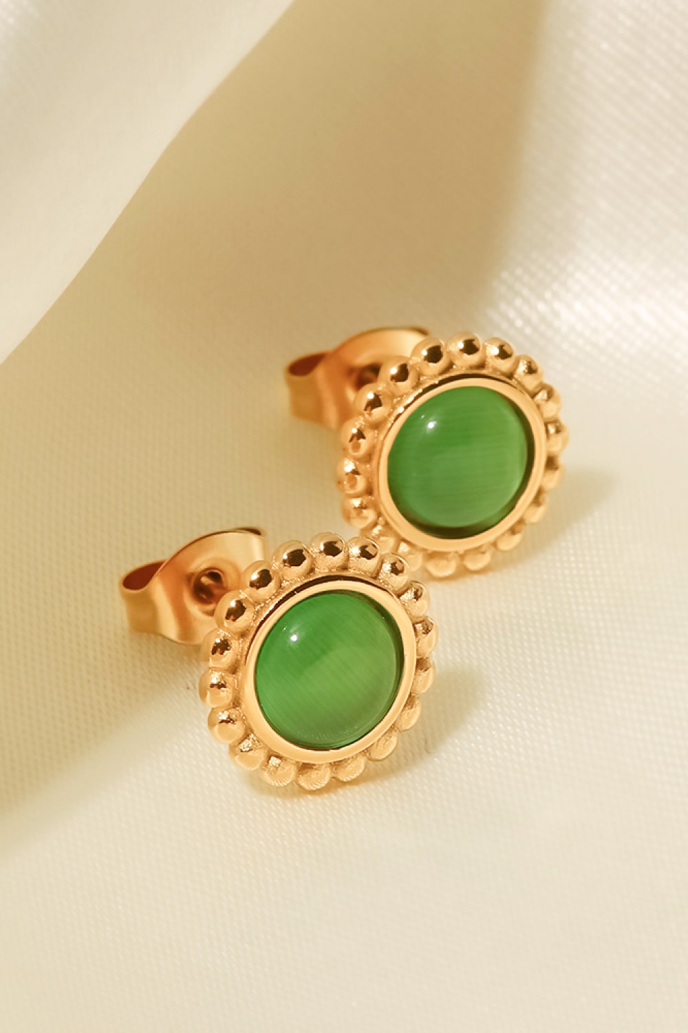 18K Gold Plated Inlaid Stone Stud Earrings