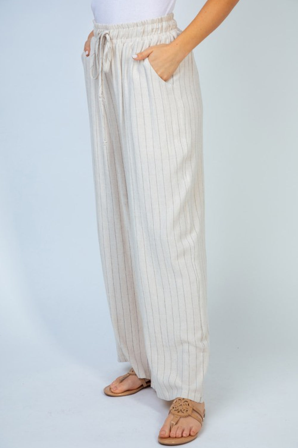 White Birch Finding Myself Full Size Striped Knit Pants in Cream