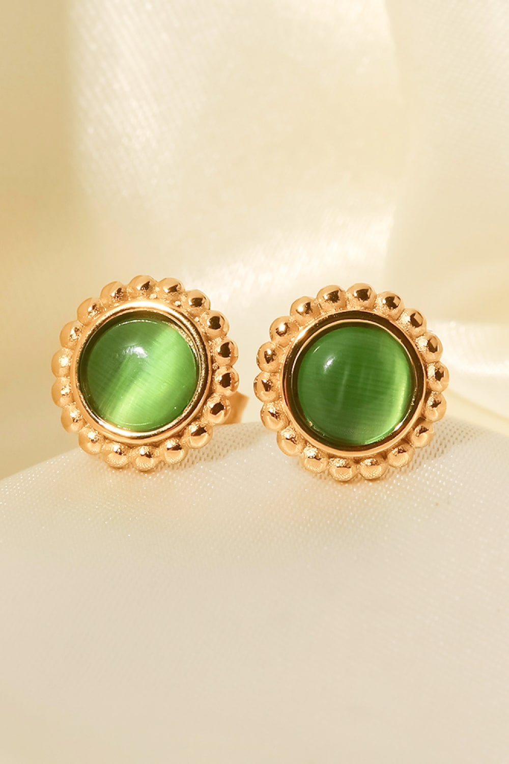 18K Gold Plated Inlaid Stone Stud Earrings