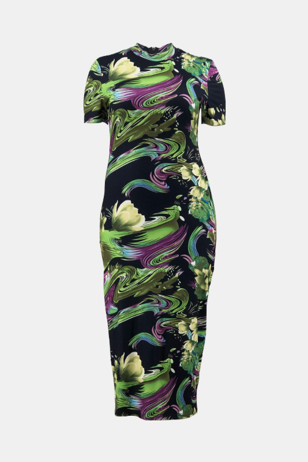 Floral Mock Neck Short Sleeve Maxi Dress