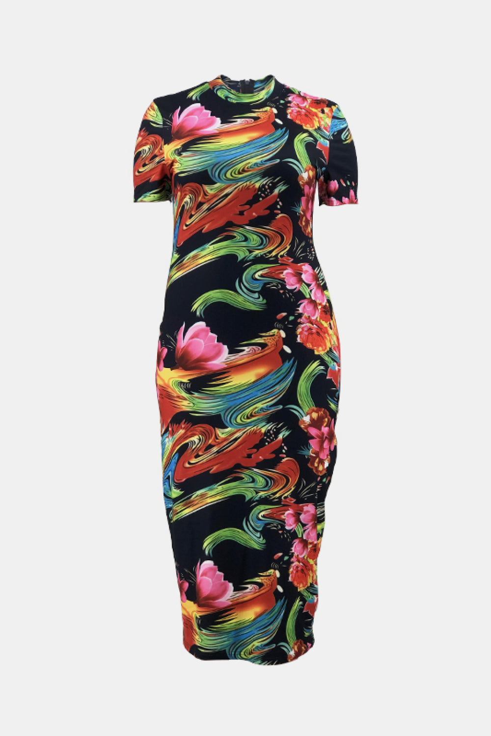 Floral Mock Neck Short Sleeve Maxi Dress