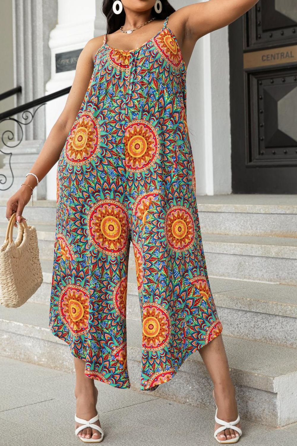 "Phoebe" Printed Spaghetti Strap Wide Leg Jumpsuit