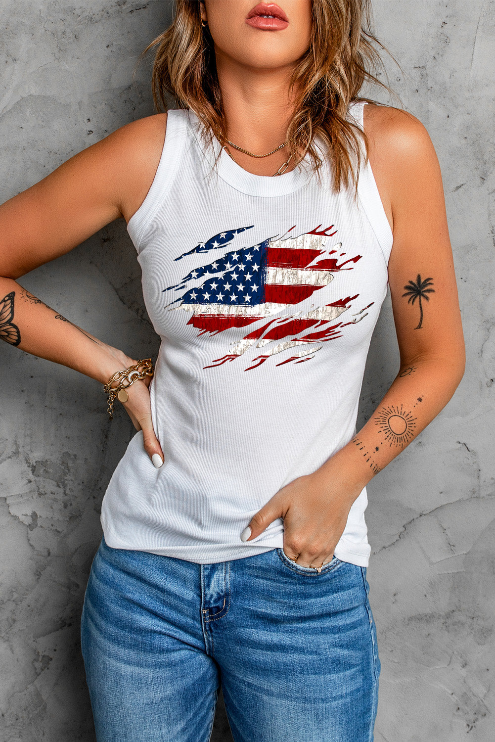 US Flag Graphic Round Neck Tank