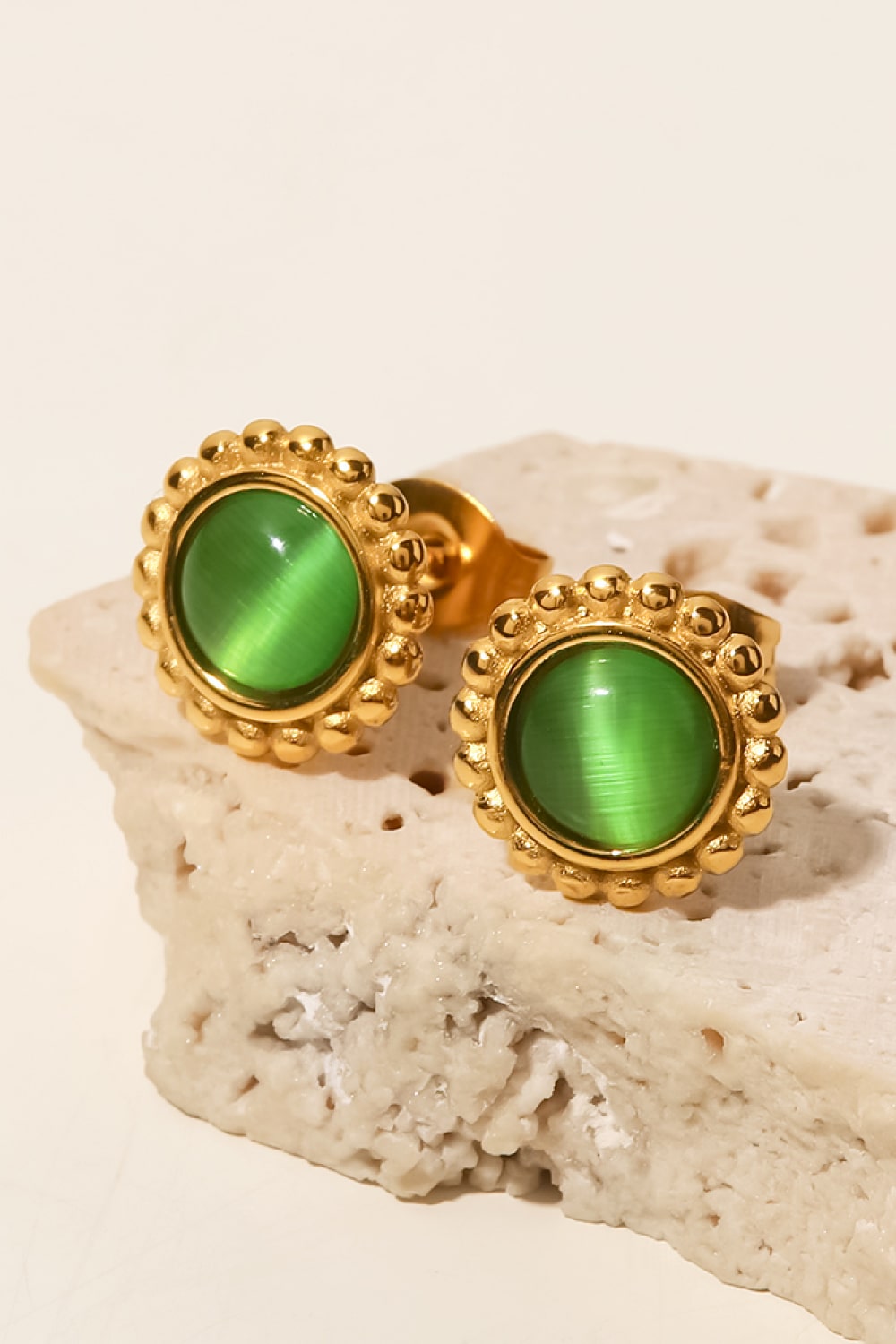 18K Gold Plated Inlaid Stone Stud Earrings