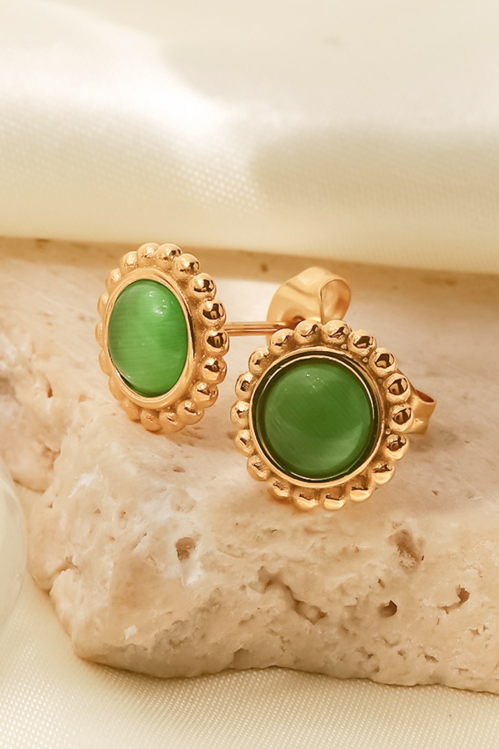 18K Gold Plated Inlaid Stone Stud Earrings