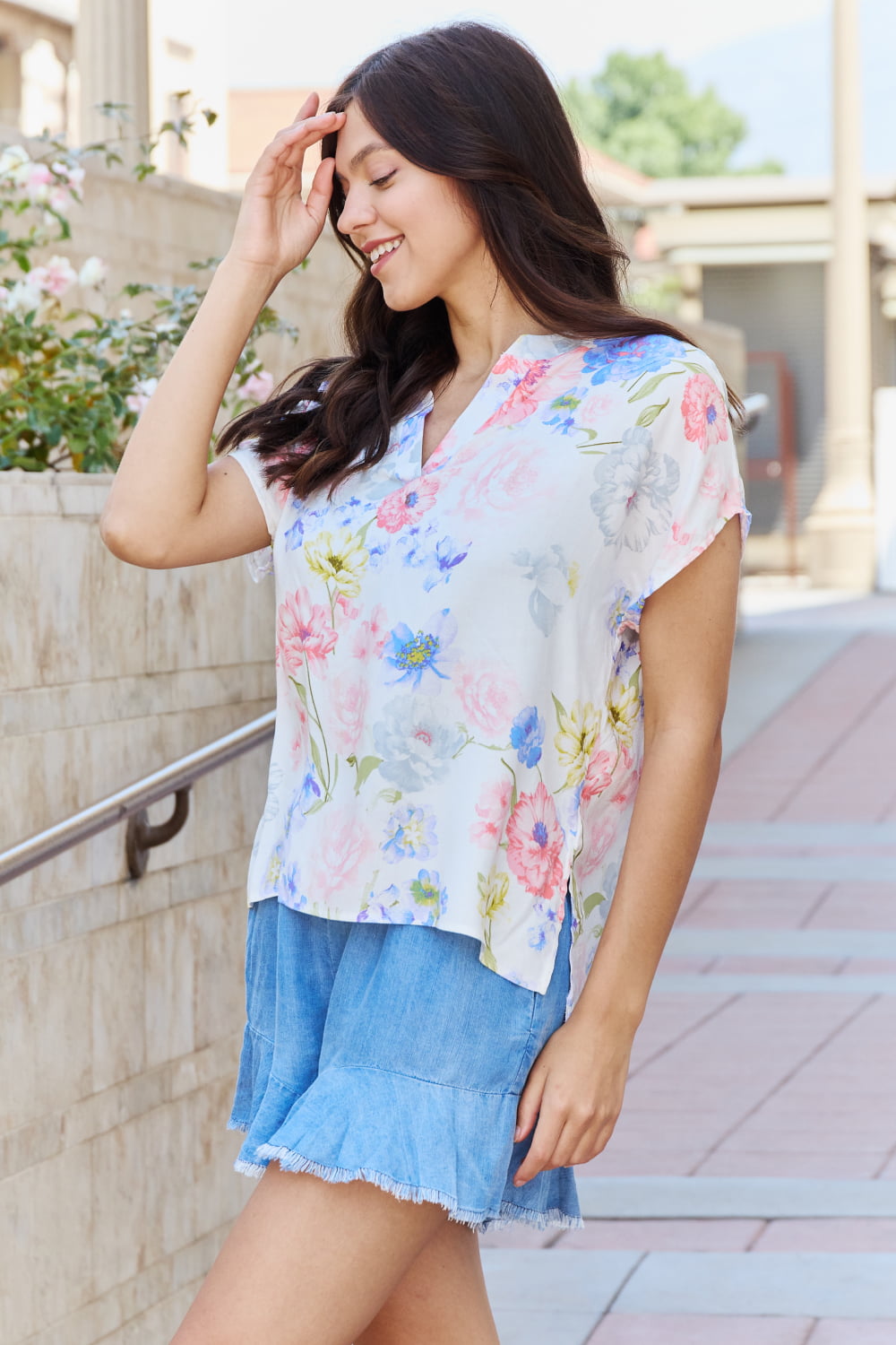 One And Only Full Size Short Sleve Floral Print Top