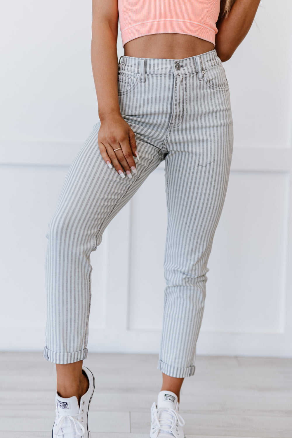 Kancan Valentina Pinstripe Mom Jeans