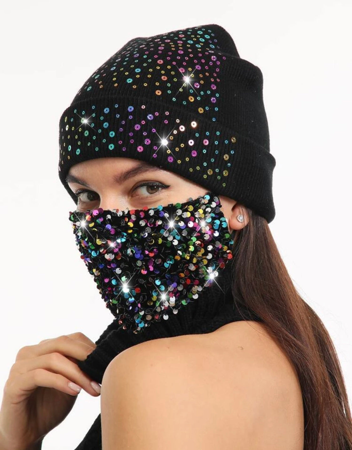 Sequin Beanie/Hat & mask set